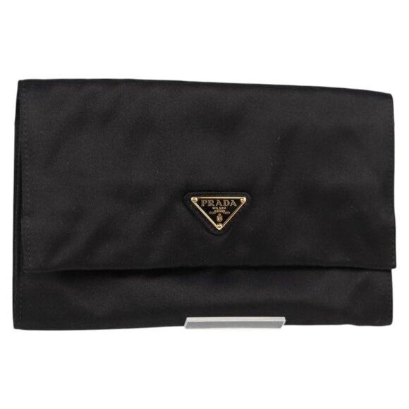 PRADA Pouch Satin Black Gold Auth - Picture 1 of 16